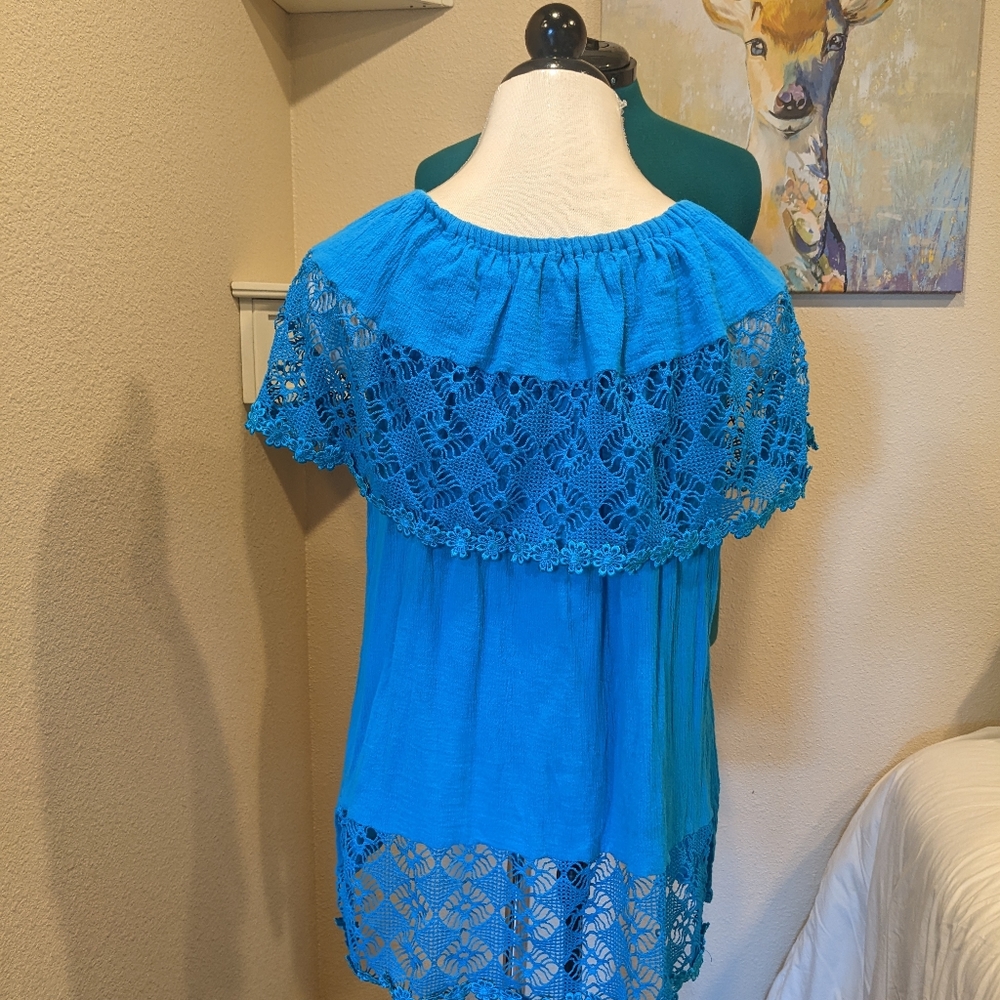Turquoise Mexican Inspired Blouse #49